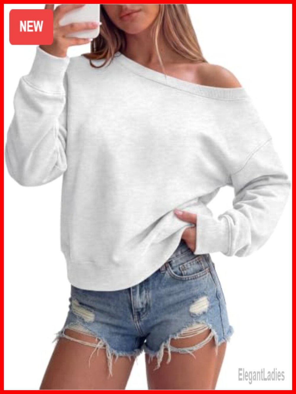 Off Shoulder Sweatshirt Loose Crop Top One Shoulder Pullover Casual